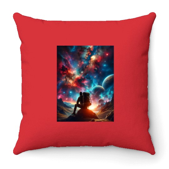 A Lonely Journey In The Embrace Of Infinity. Throw Pillows