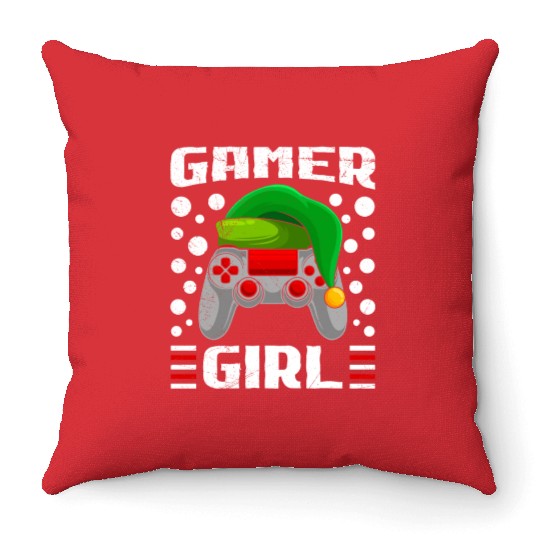Gamer Girl Christmas Gambling Women Santa Throw Pillows