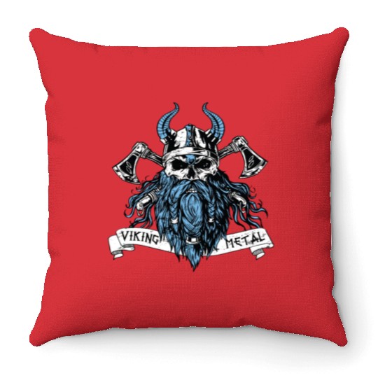Viking Metal Skull Beard Ax Music Throw Pillows