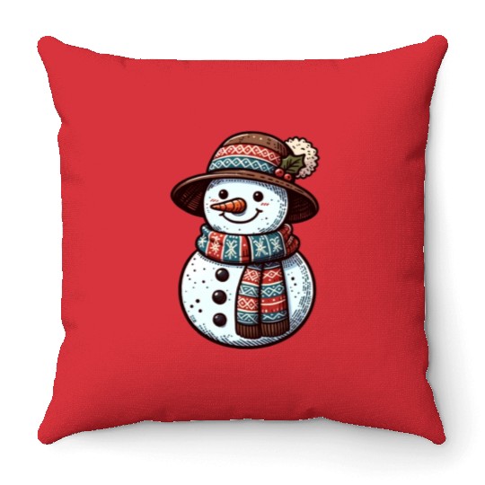 Winter Wonderland: Charming Snowman Illustration Throw Pillows