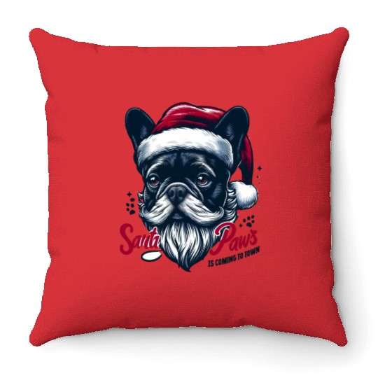 SANTA PAWS IS COMING TO TOWN Throw Pillows