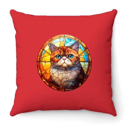 Exotic Shorthair cat in stained glass Throw Pillows