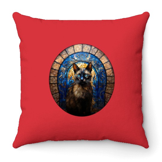 Siamese cat in stained glass Throw Pillows