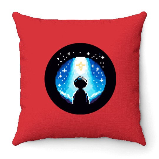 Digital Night Sky - 8-Bit Childhood Dreams Throw Pillows