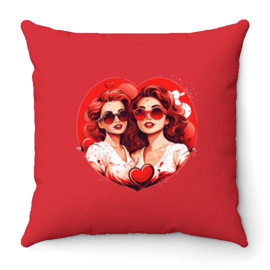 Valentines Day Outfit For Her And Her in love Throw Pillows