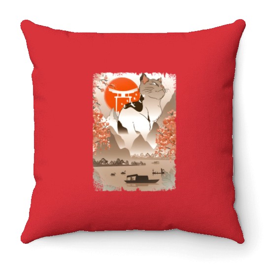001867 Japanese Cat Mountain Fisher Lake Throw Pillows