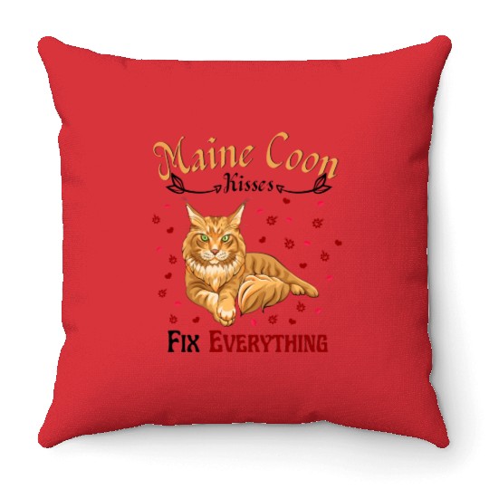 Maine Kisses Fix Everything Cute Maine Cat Lover Throw Pillows