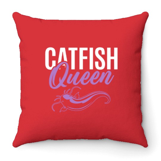 Catfish Queen Catfishing Angler Noodler Fisherman Throw Pillows