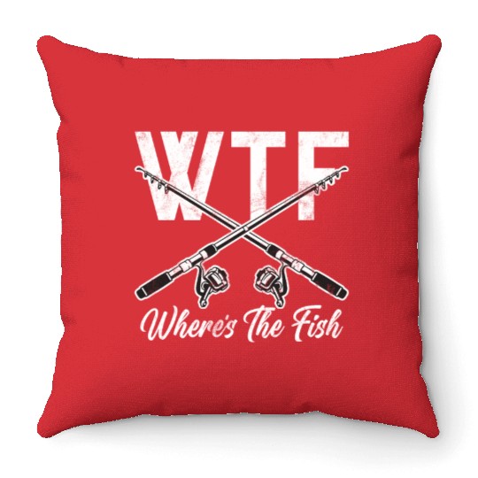 WTF Wheres The Fish Catfish Catfishing Angler Throw Pillows