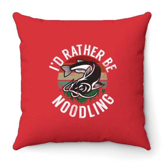 Id Rather Be Noodling Catfish Catfishing Angler Throw Pillows