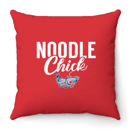 Noodle Chick Catfish Catfishing Angler Noodler Throw Pillows