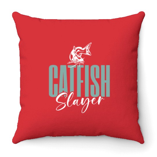 Catfish Slayer Catfishing Angler Noodler Fisherman Throw Pillows