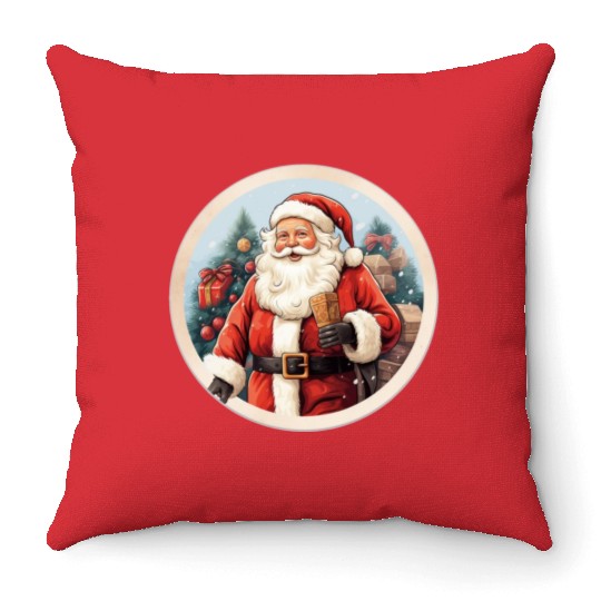 3D christmassticker circle Santa Claus Throw Pillows