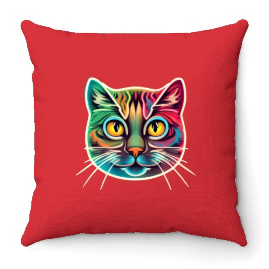 cat face neon design Throw Pillows