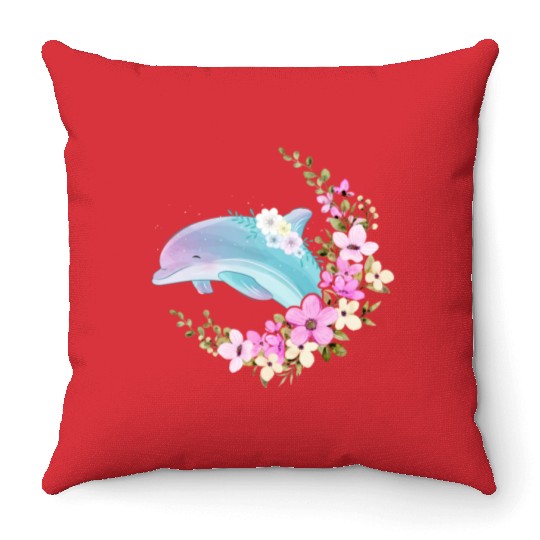Dolphin Flower Floral Throw Pillows