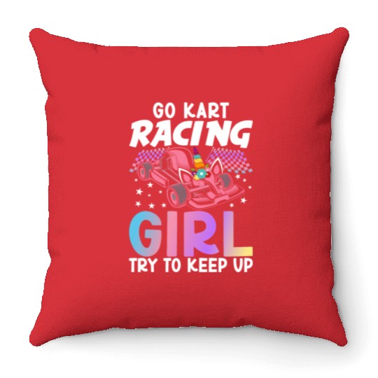 Female Go Kart Racer Go Karting Girl Throw Pillows