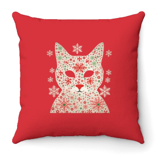 Christmas snowflake cat v3 Throw Pillows