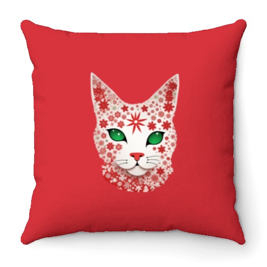 Christmas snowflake cat Throw Pillows