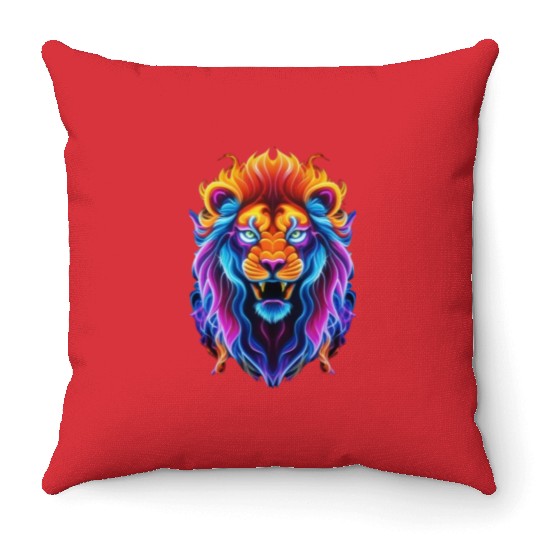Roaring Spectrum: Colorful Lion Face Throw Pillows