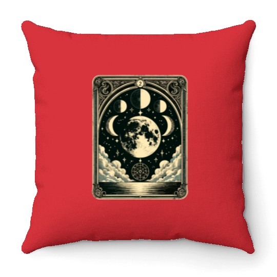 Tarot Card Vintage Moon Phase Astrology Tarot Throw Pillows