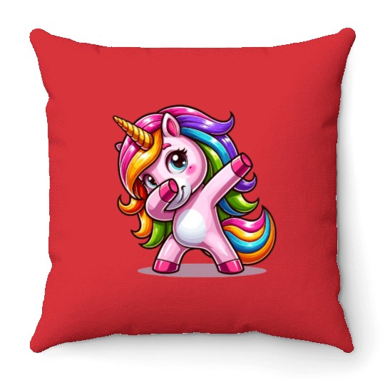 Dabbing Unicorn Dab Move Dancing Rainbow Unicorn Throw Pillows