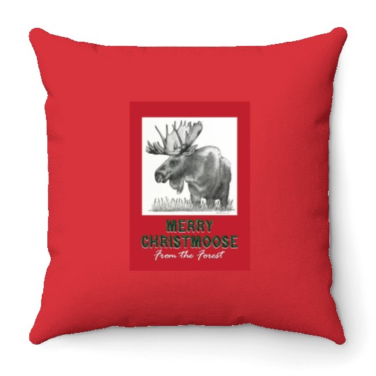 XMAS Card MOOSE Throw Pillows