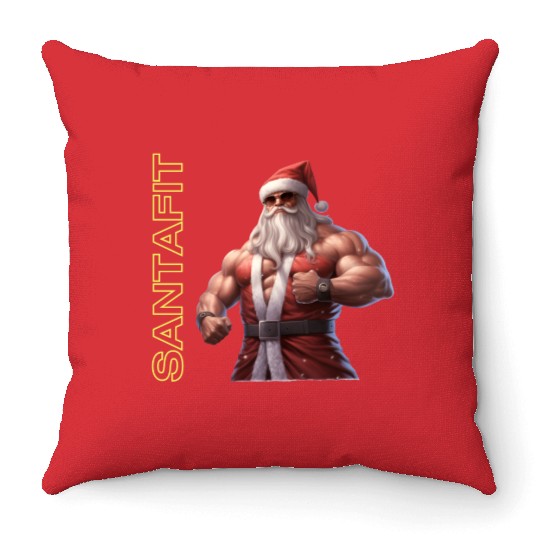 "Unisex Santa Fitness Throw Pillows: Sporty Christmas