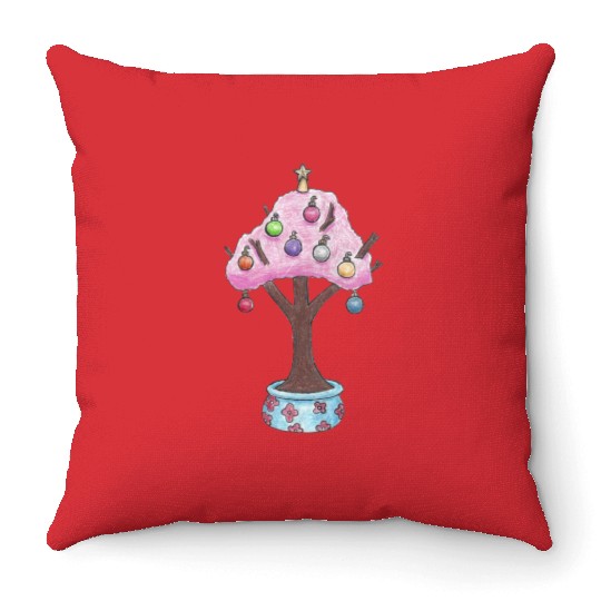 Christmas Cherry Tree Japanese Throw Pillows