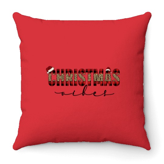 Christmas Vibes Buffalo, Holly, Holiday Vibes Throw Pillows