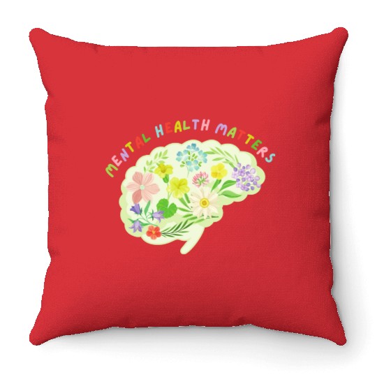 Mental Health Matters Floral Mind Nature Brain Throw Pillows