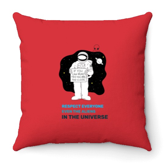 Black White Astronauts and Aliens Throw Pillows