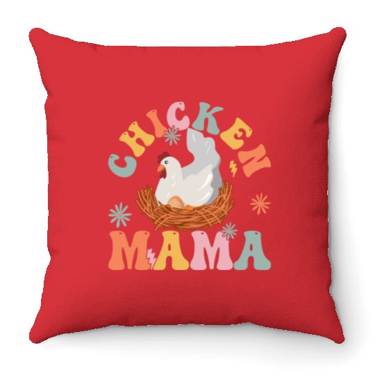 Groovy Chicken Mom Female Farmer Throw Pillows