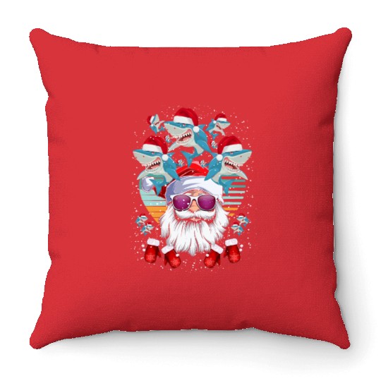 Santa Claus Shark Christmas Throw Pillows