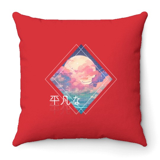 Sky Full Moon Clouds Kawaii Lofi Japanese Anime Ae Throw Pillows