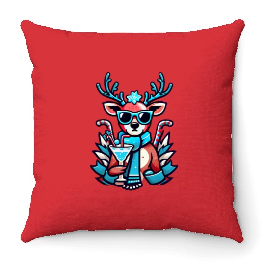 cool reindeer Throw Pillows