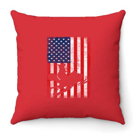 Cute Squirrel Snowmobile USA Flag Snowmobiling Throw Pillows
