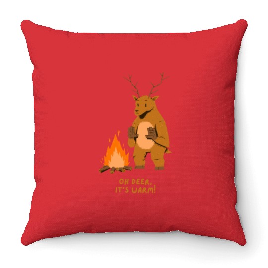 Deer camp fire hiking funny animal puns joke lover Throw Pillows