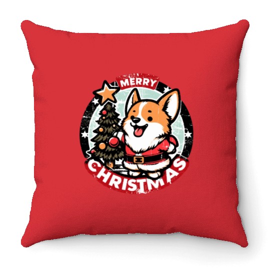 Retro Christmas Corgi Gifts For Dog Lovers Throw Pillows