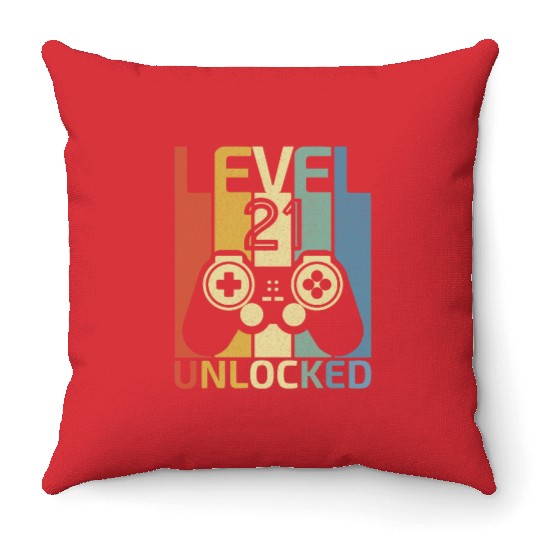 Level 21 Unlocked Funny Video Gamer 21st Birthday Throw Pillows