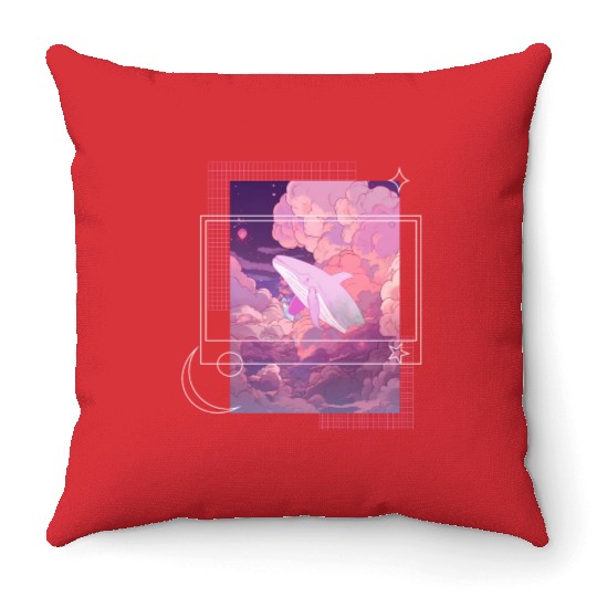 Lofi Japanese Aesthetic Pastel Fantasy Whale In Cl Throw Pillows