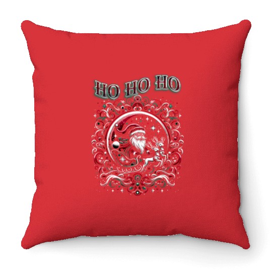 HO HO HO Santa's Magic Ride Throw Pillows
