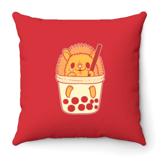Boba Tea Hedgehog Pet Lover Gift Throw Pillows