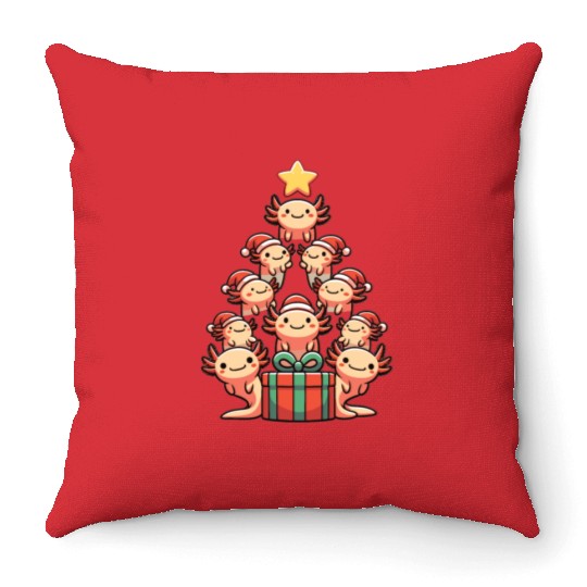 Axolotl Christmas Tree Merry Christmas Throw Pillows