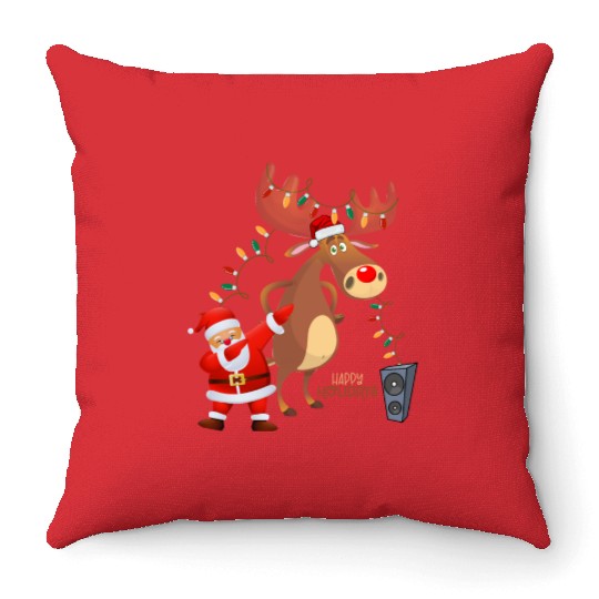 Christmas Lights Dabbing Santa Dancing Rudolph Throw Pillows