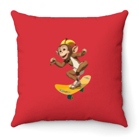 Chimp On Skateboard For Chimp Lovers. Throw Pillows