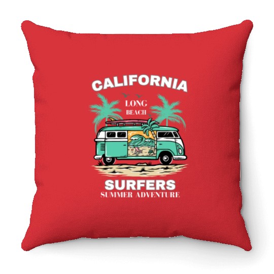 Men's And Women's California Long Beach Print Throw Pillows