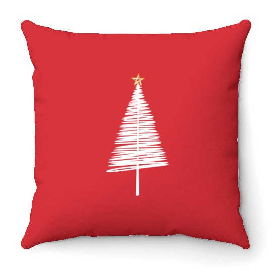 White Christmas Tree Brushstroke with Golden Star Throw Pillows