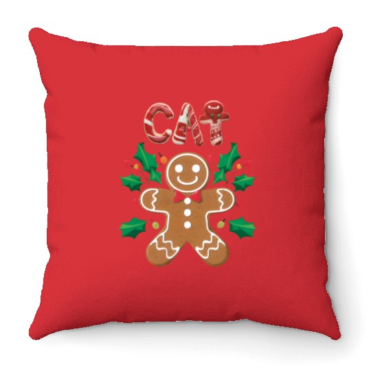 Gingerbread Cat, Pet Gingerbread family, Christmas Throw Pillows