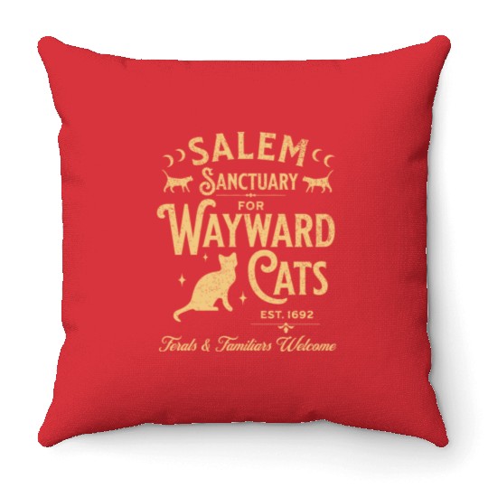 Salem Sanctuary for Wayward Cats Black Throw Pillows