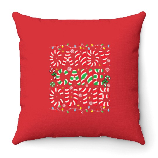 Funny Christmas Candy Cane Lover Crew Xmas Candy Throw Pillows